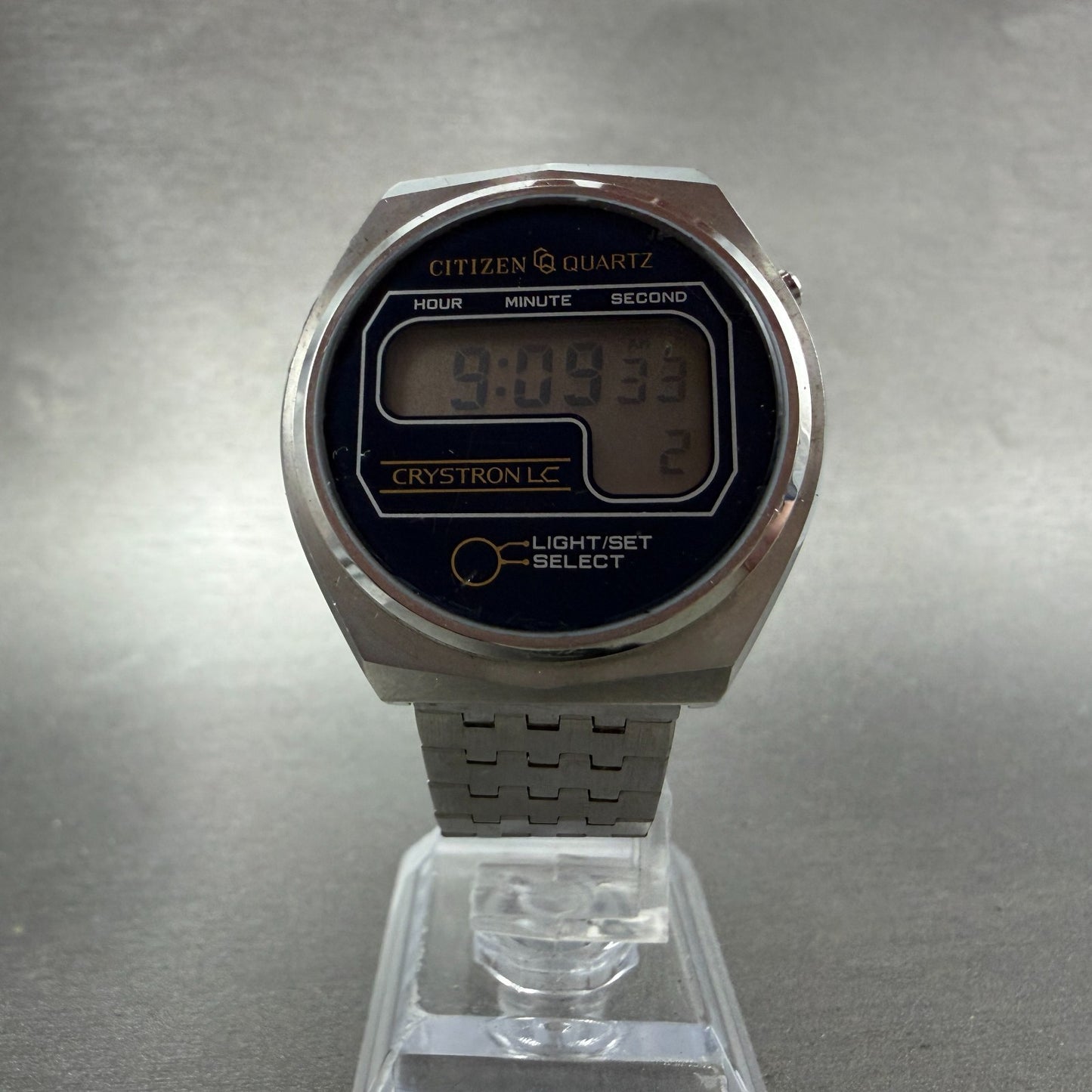 Citizen Crystron LC Watch Men 36mm Blue Dial Steel LCD Round 4-060113 New Batt5