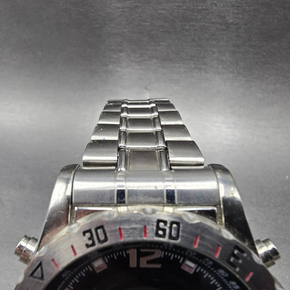 Stauer Compendium Watch Men 46mm Black Dial Silver Alarm Chrono 19093 New Batt4