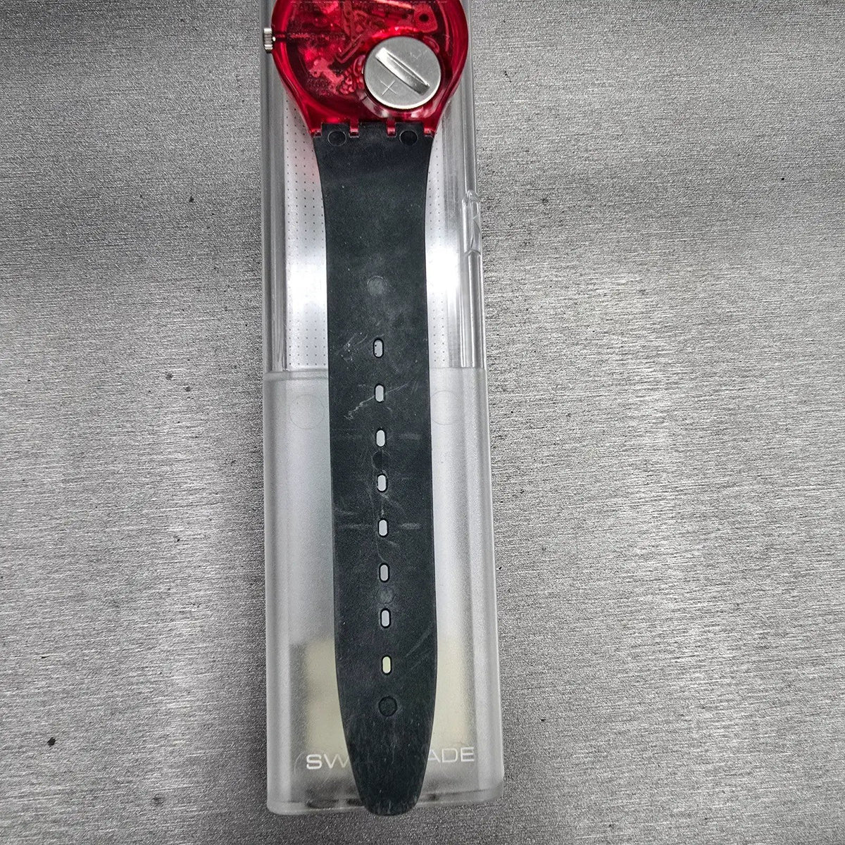 Swatch Hot Rap Watch Men 34mm Black Dial Red Case GR113 New Battery NOS8