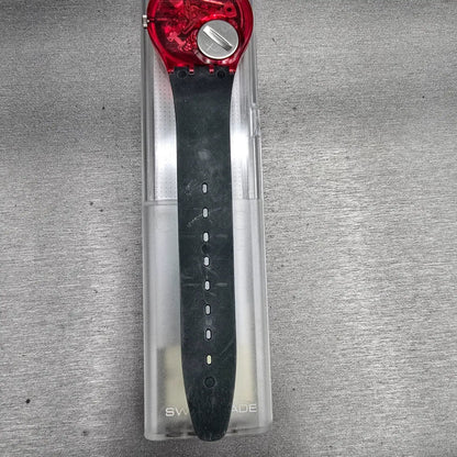 Swatch Hot Rap Watch Men 34mm Black Dial Red Case GR113 New Battery NOS8