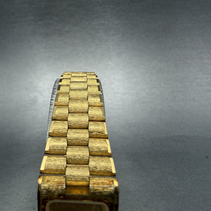 Longines Tank Watch Women 17mm Gold Dial Gold Tone Rectangle New Battery ABCD4