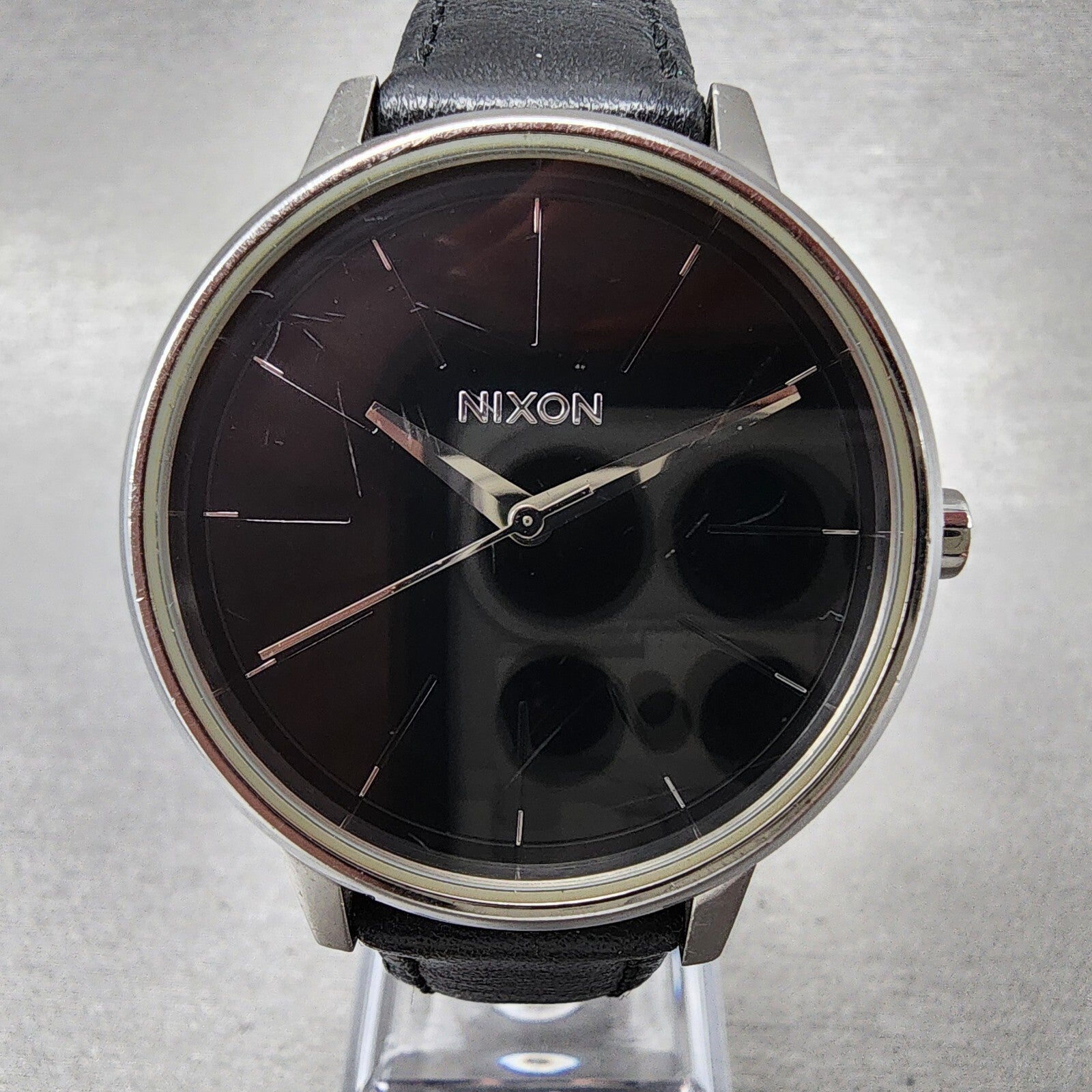 Nixon Kensington Watch Women 37mm Black Dial Silver Tone Round New Battery1