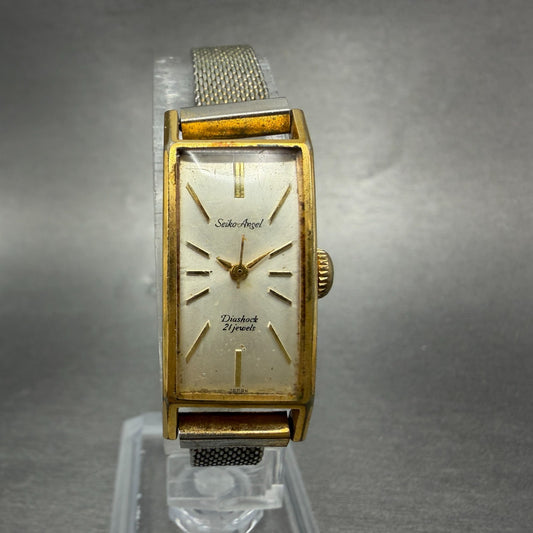Seiko Angle Watch Women 15mm Silver Dial Gold Plated Manal Wind Runs 29001 VTG0