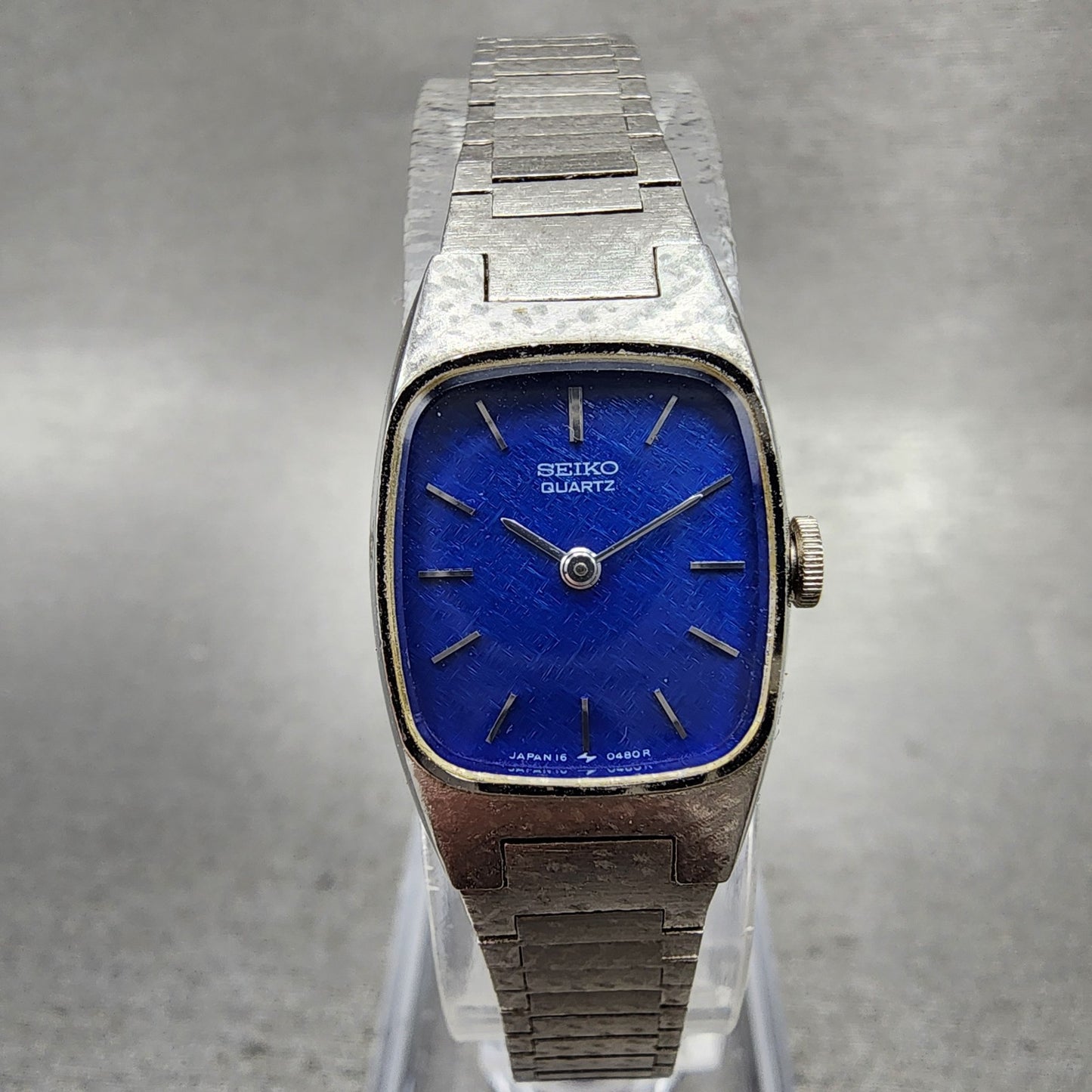 Seiko Watch Women 16mm Blue Dial Silver Tone Rectangle 165009 New Battery0