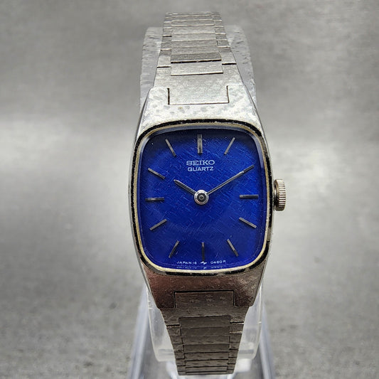 Seiko Watch Women 16mm Blue Dial Silver Tone Rectangle 165009 New Battery0
