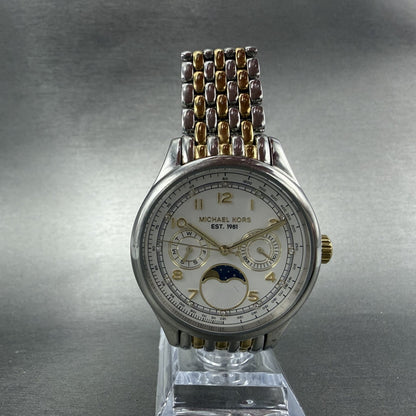 Michael Kors Amelia Moonphase Watch Women 38mm White Dial Two Tone New Battery5