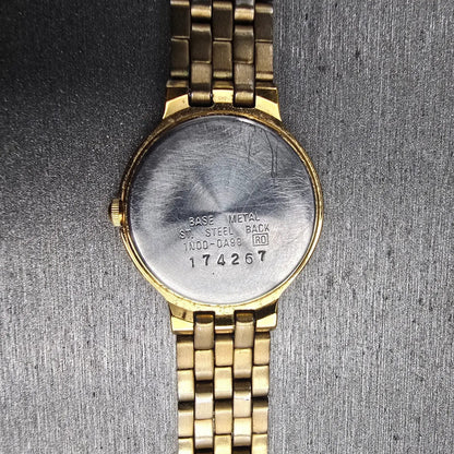 Seiko Watch Women 22mm Black Dial Gold Tone Round 1N00-0A99 New Battery VTG JP910