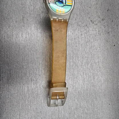 Swatch Flamingo Deli Watch Women 25mm Blue Dial Clear Case Round LK107 New Batt14