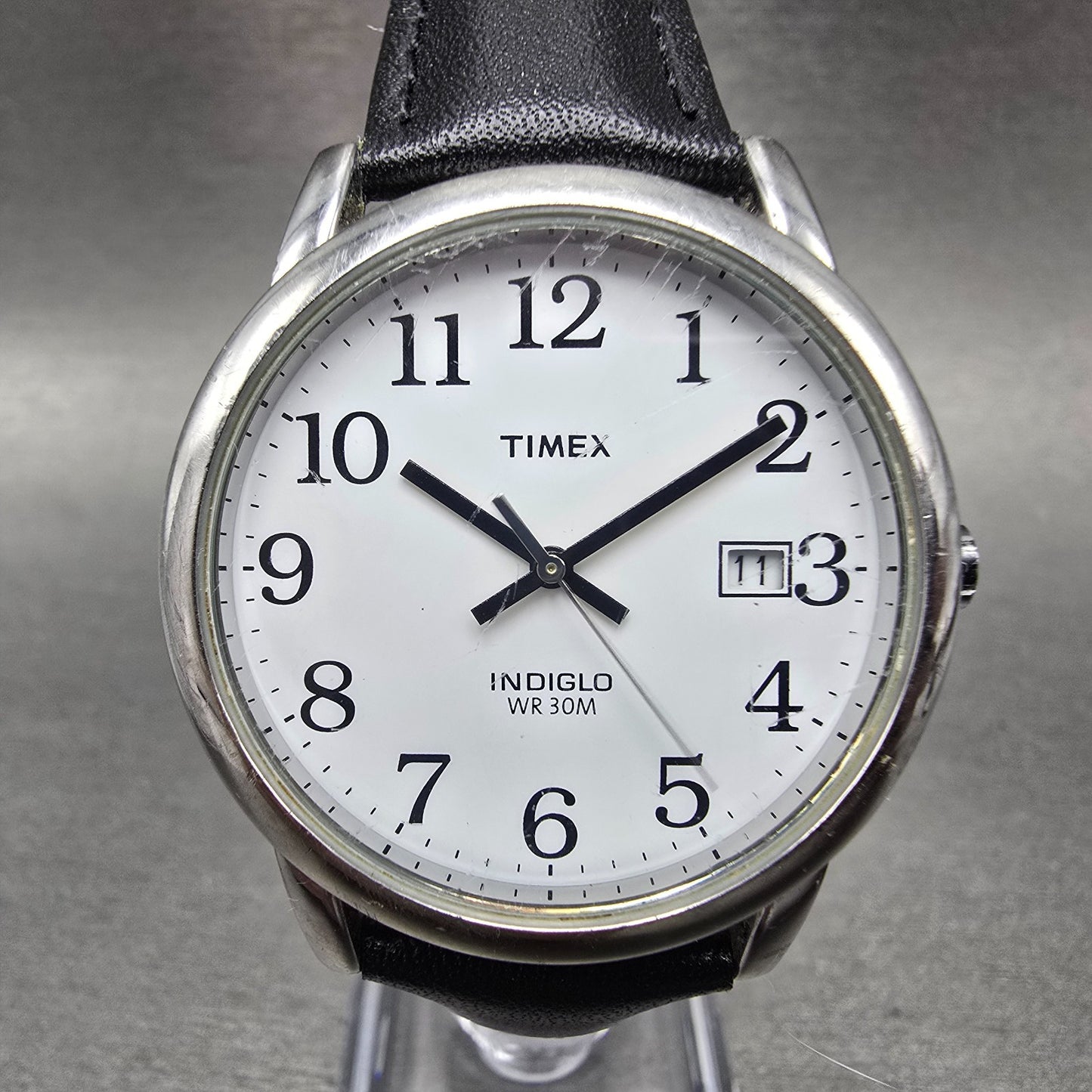 Timex Easy Reader Watch Men 35mm White Dial Silver Tone Date Round New Battery W0