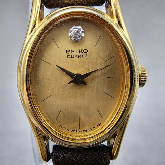 Seiko Watch Women 16mm Champagne Dial Gold Tone 2c20-6399 New Battery