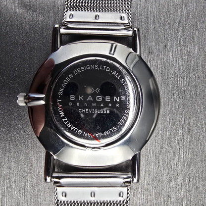 Skagen Chevron Watch Men 33mm Black Dial Silver Tone Round CHEV39LSSB New Batt10