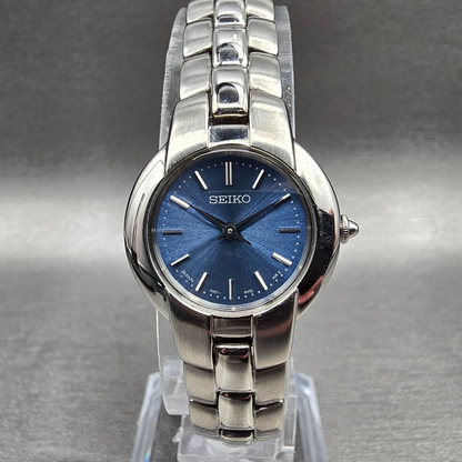 Seiko Watch Women 22mm Blue Dial Silver Tone Round 1N01-0H70 New Battery0