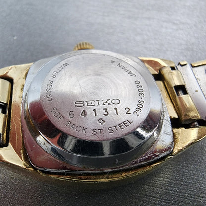 Seiko Automatic Watch Women 25mm Black Dial Gold Tone Daydate Rectangle Runs10
