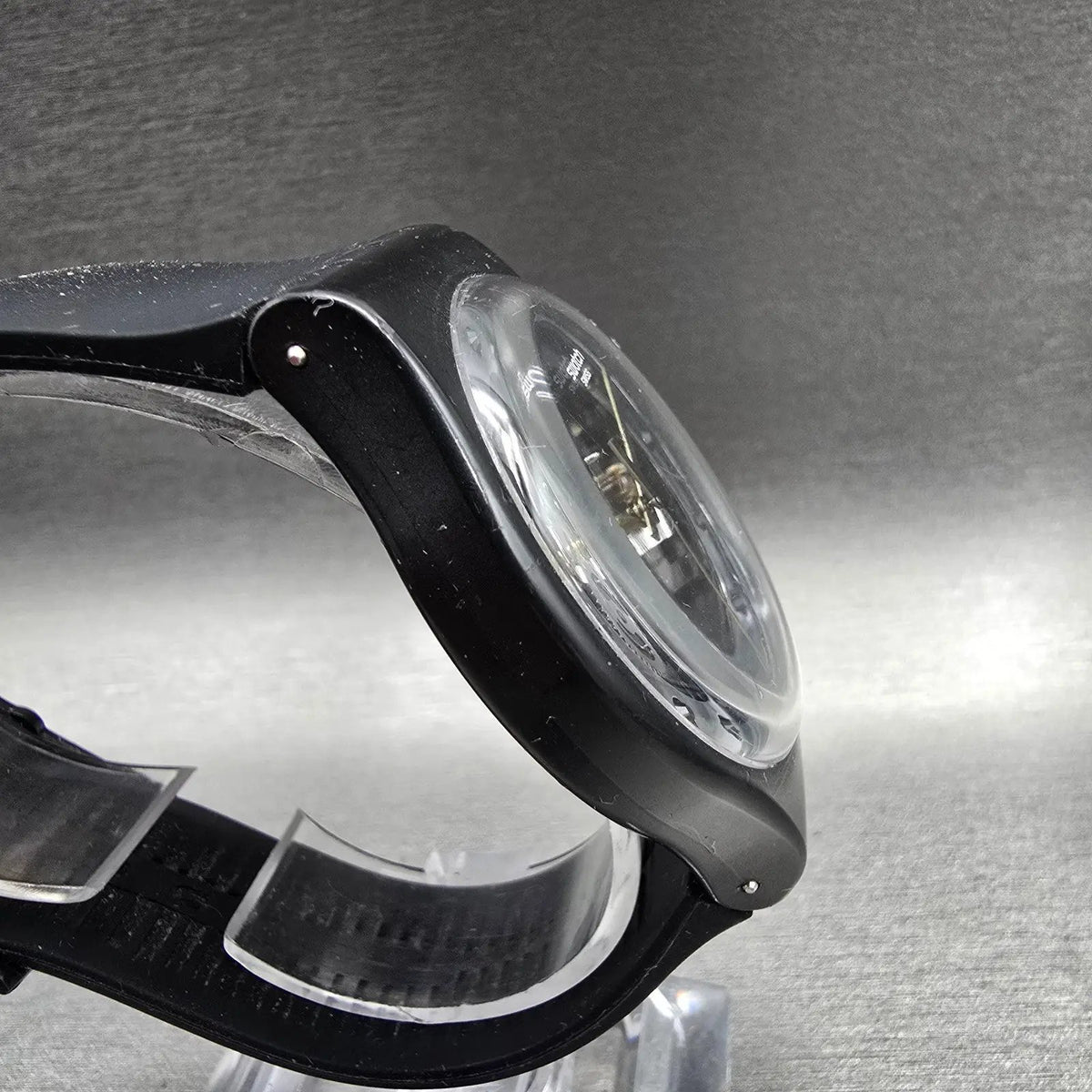 Swatch Silver Glam Watch Men 41mm Skeleton Dial Black Case SO29B109 New Battery5