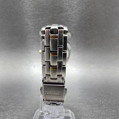 Citizen Eco-Drive Watch Women 25mm White Dial Two Tone Date Round E011 Works7