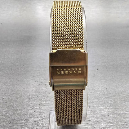 Skagen Denmark Watch Women 25mm White Dial Gold Tone Round 107SGGD New Battery7