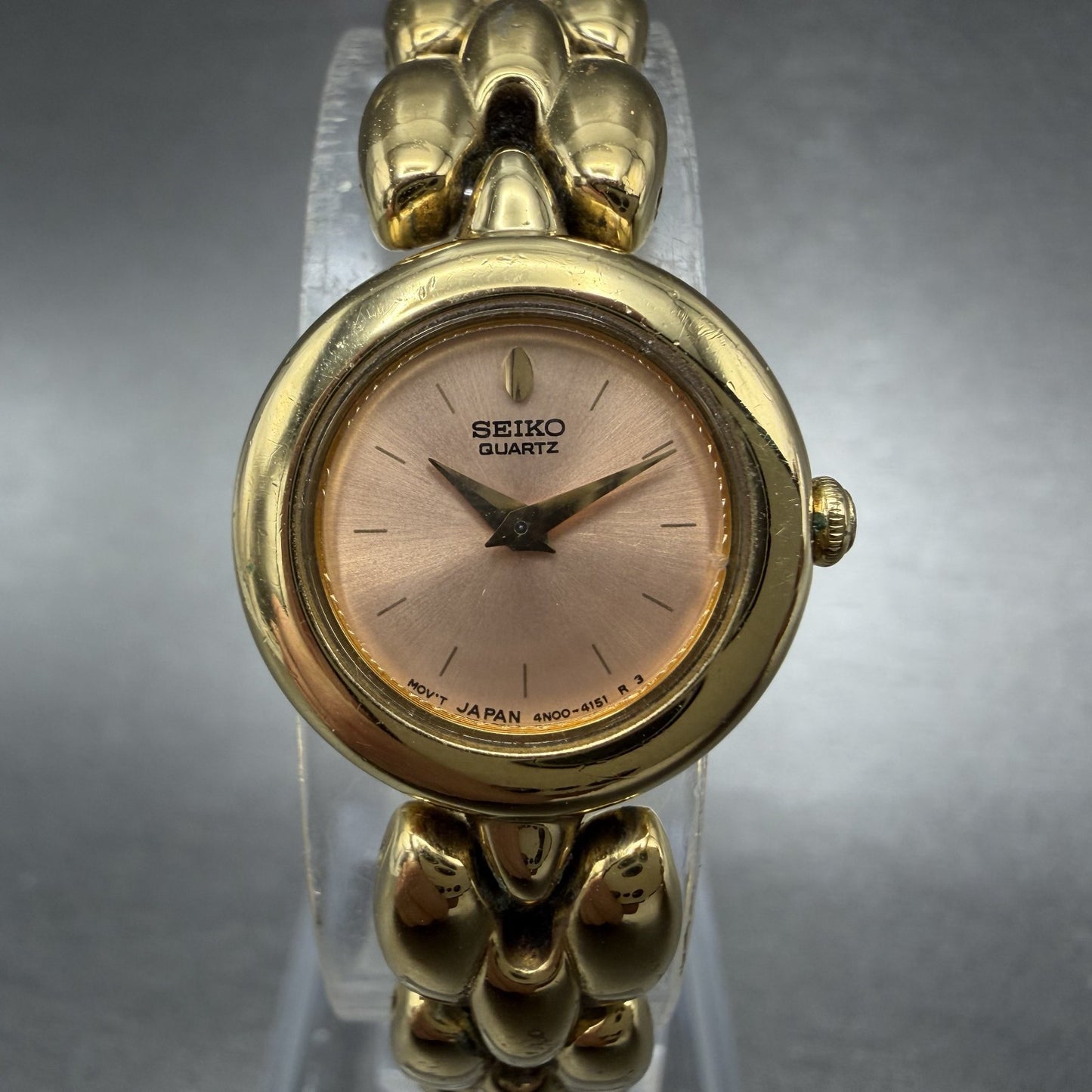 Seiko Watch Women 19mm Pink Dial Gold Tone Round 4N00-1138 New Battery0