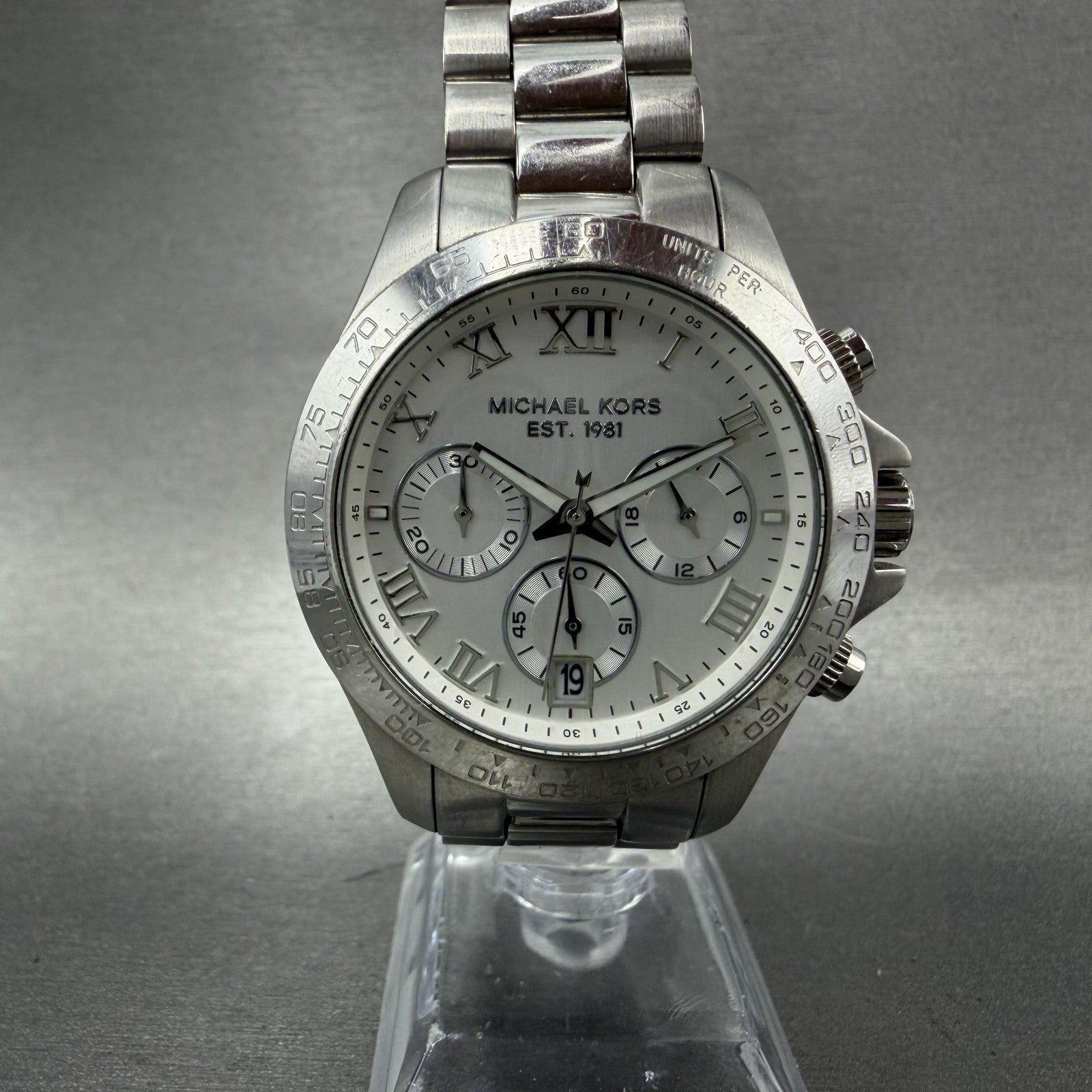 Michael Kors Layton Chronograph Watch Women 38mm Silver Dial Steel MK5454 NewBat5