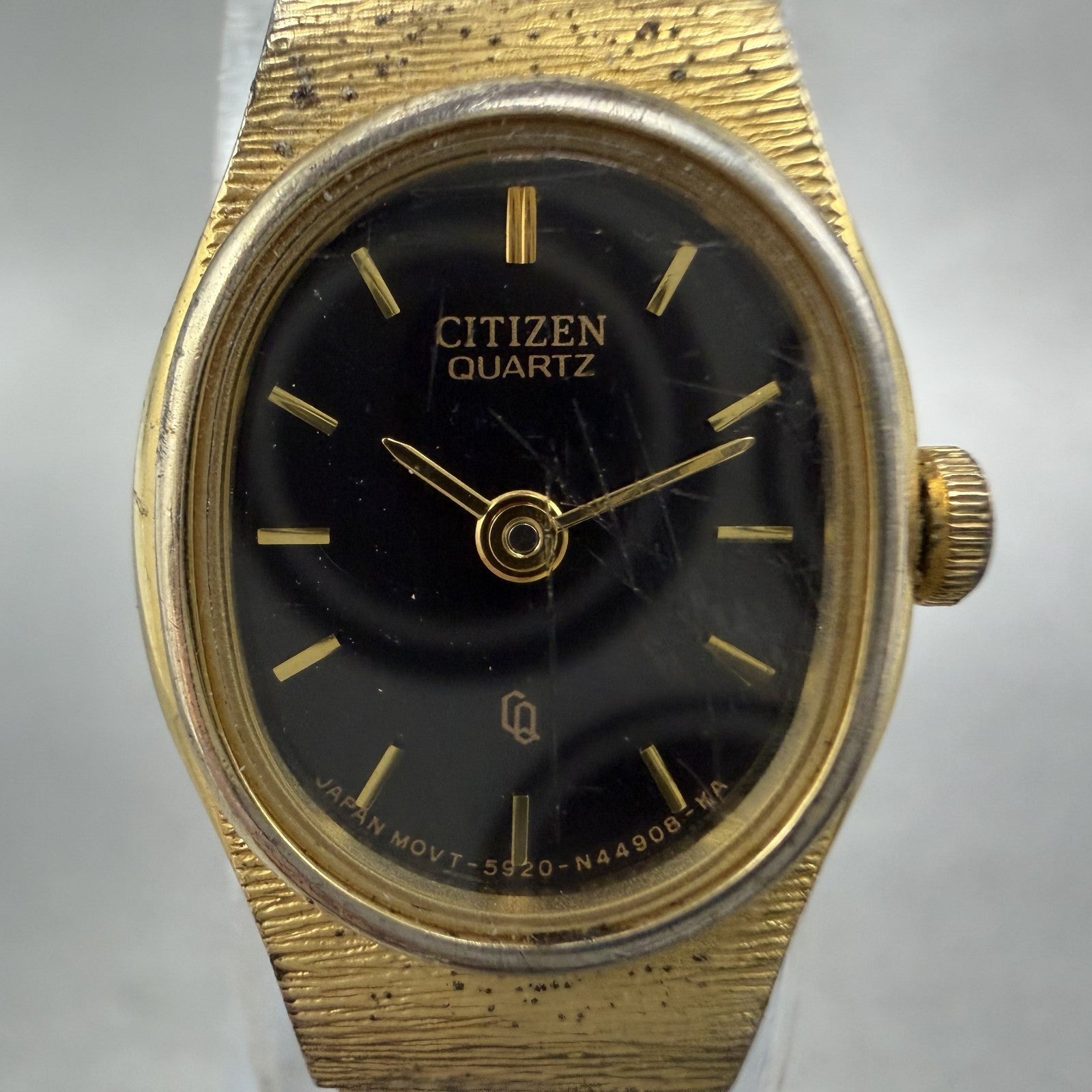 Citizen CQ Watch Women 16mm Black Dial Gold Tone 5920S49615 New Battery VTG1