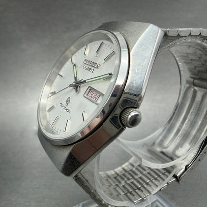 Citizen Crystron Watch Men 35mm Silver Dial Steel Daydate 4-730810 New Battery2
