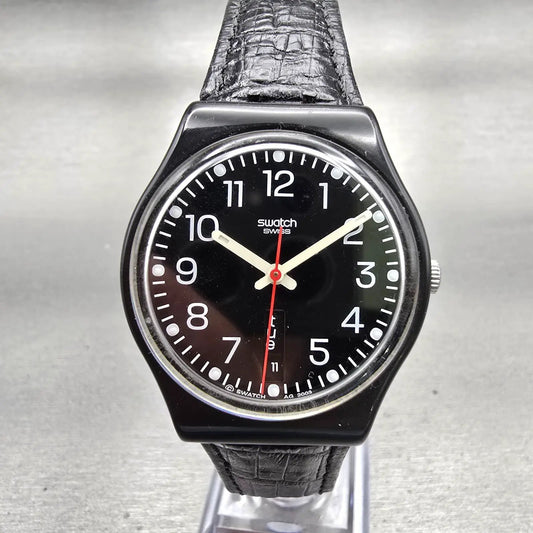 Swatch RED SUNDAY Watch Men Black Dial Black Tone Daydate GB750 New Battery0
