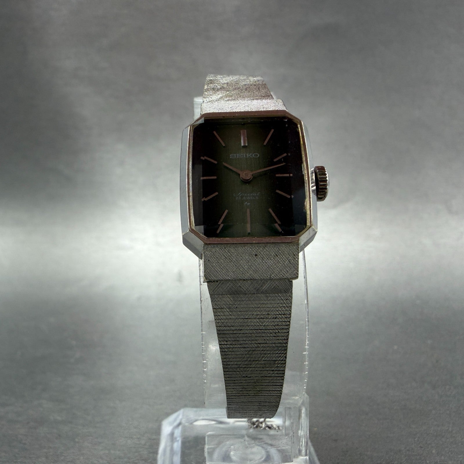Seiko Special Tank Watch Women 19mm Green Dial Silver Tone Manual 1140-3140 Runs5