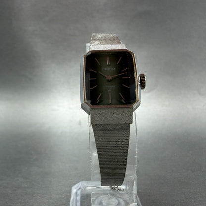 Seiko Special Tank Watch Women 19mm Green Dial Silver Tone Manual 1140-3140 Runs5