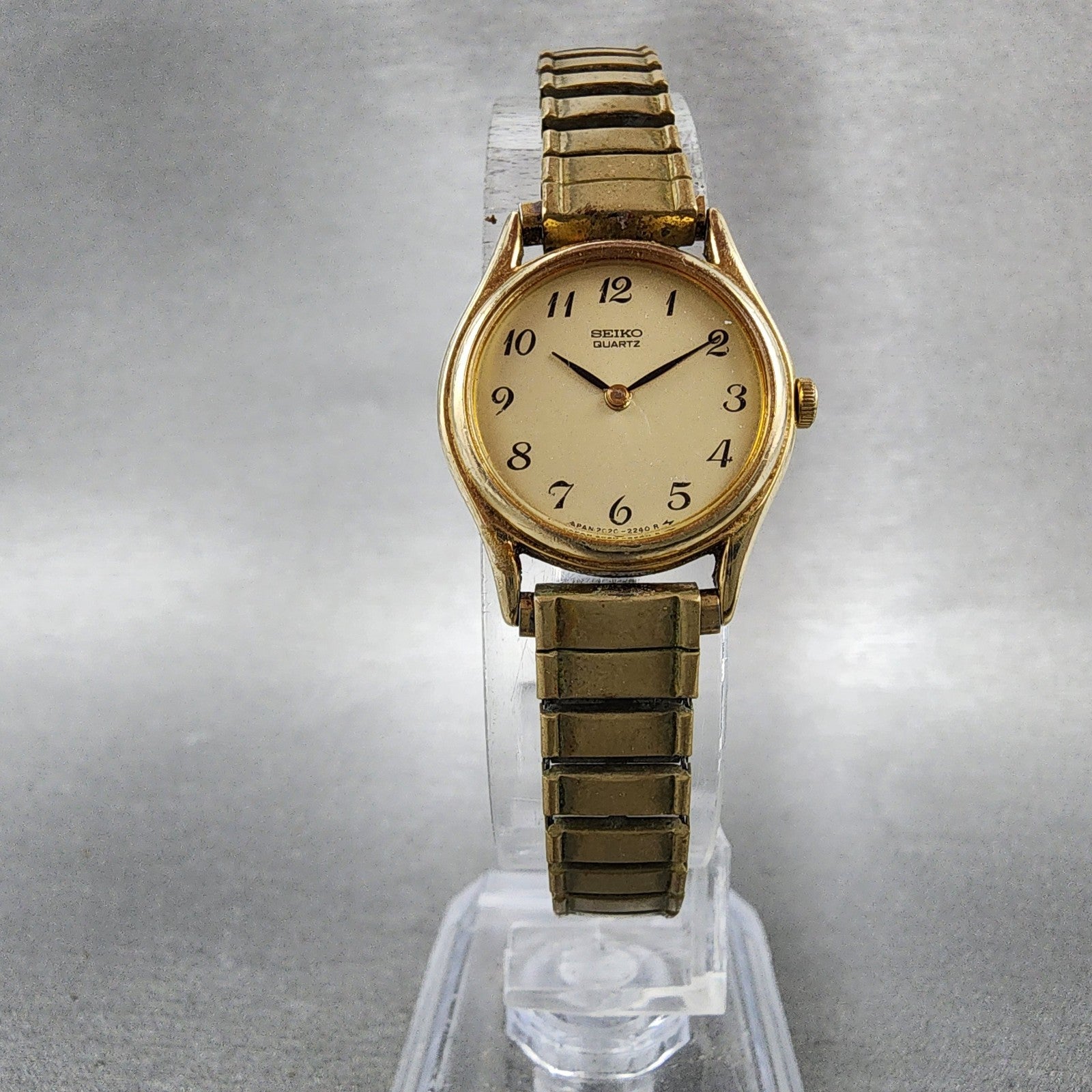 Seiko Watch Women 21mm Gold Dial Gold Tone Round 2C200369 New Battery Vintage5