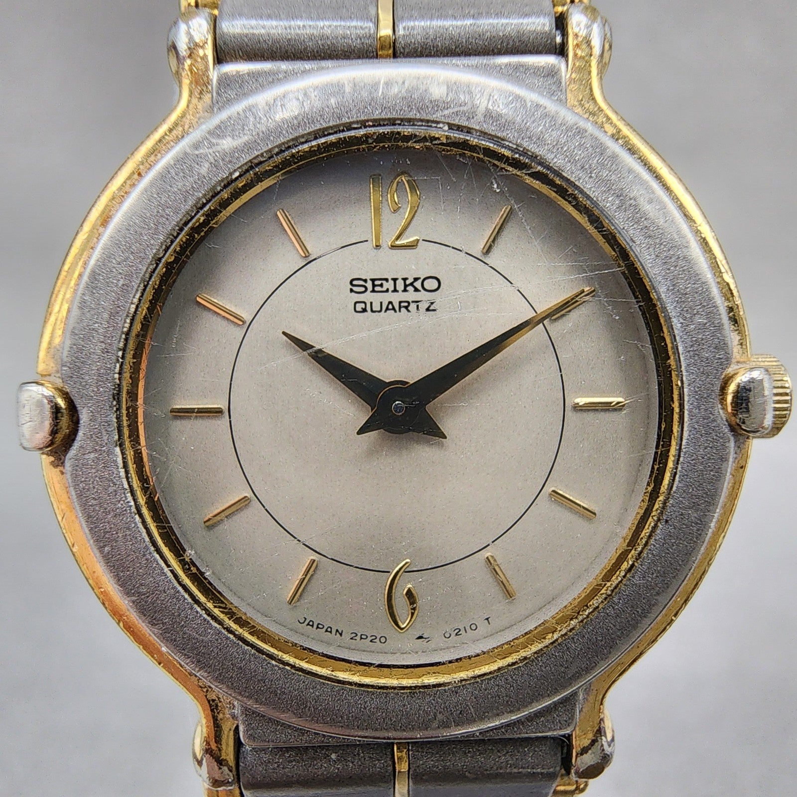 Seiko Watch Women 24mm Gray Dial Two Tone Round 2p20001h New Battery1