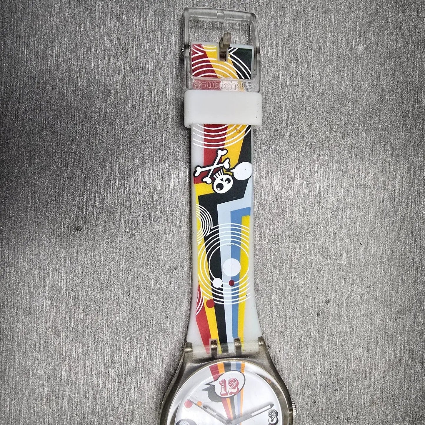 Swatch Gent Crazy Youngsters Watch Men White Dial Clear Case Round GE198 New Bat10