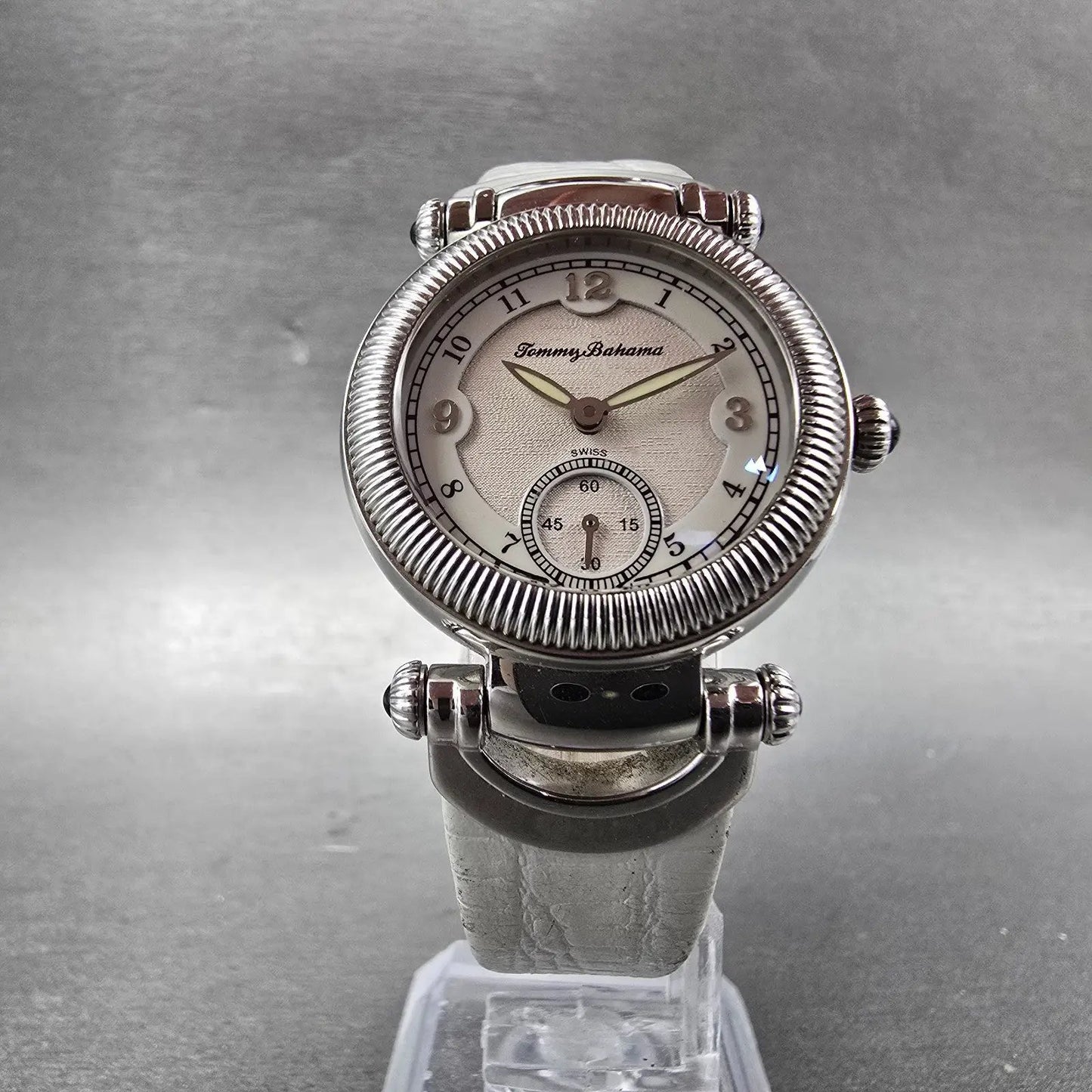 Tommy Bahama Watch Women 29mm White Dial  Steel Leather Round TB2079 New Battery5