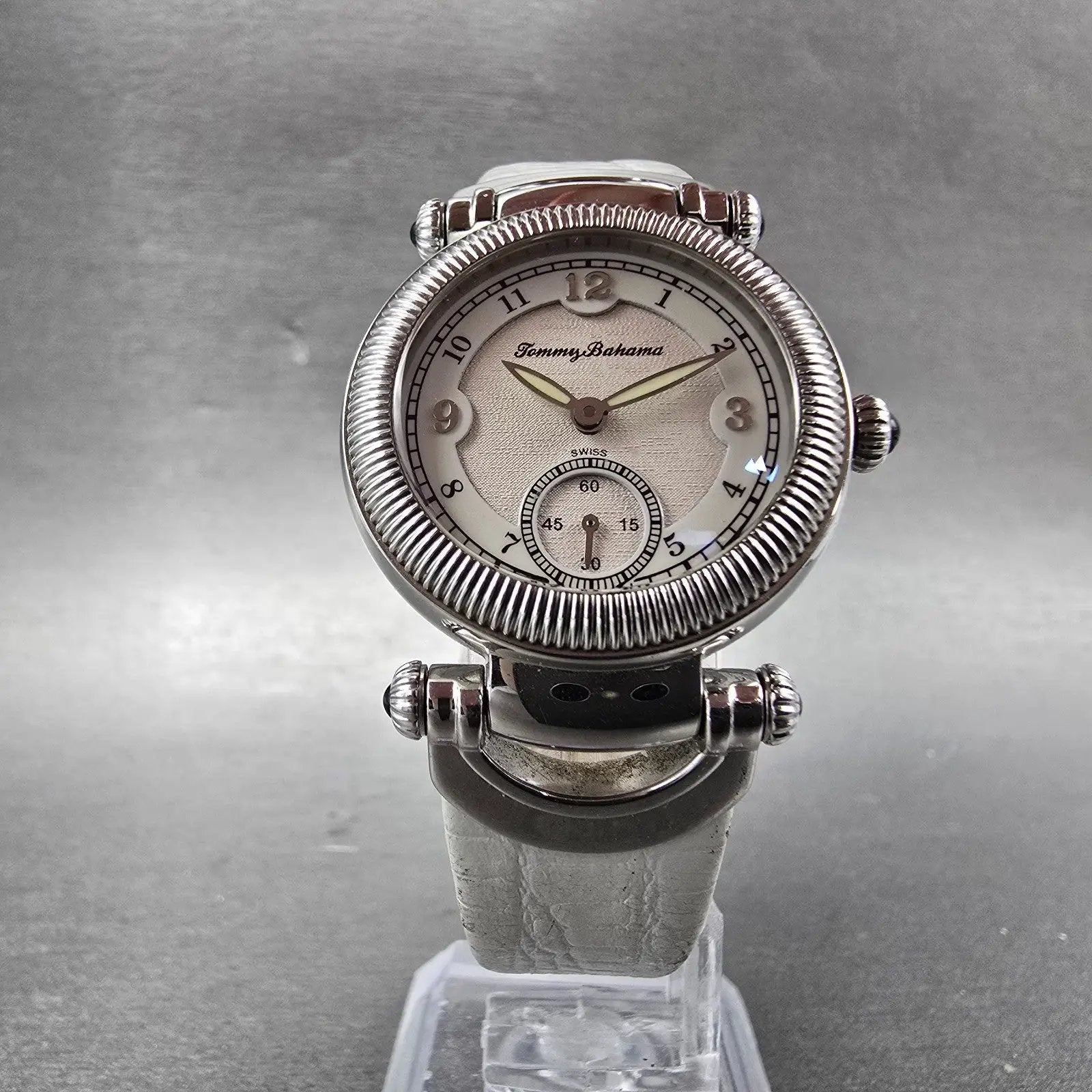 Tommy Bahama Watch Women 29mm White Dial  Steel Leather Round TB2079 New Battery5