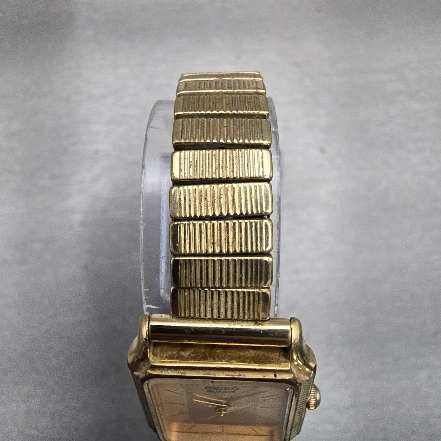 Seiko Watch Woman 20mm Gold Dial Gold Tone Rectangle 7321-5040 New Battery VTG4