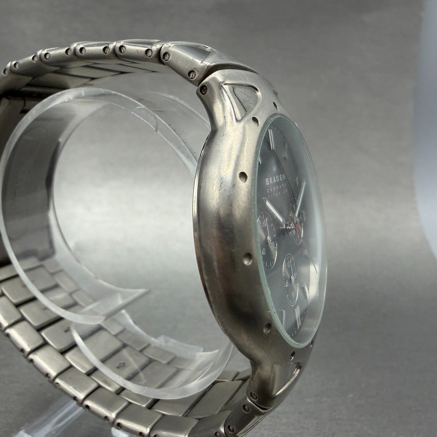 Skagen Chronograph Watch Men 39mm Gray Dial Titanium Round 489LTXM New Battery3