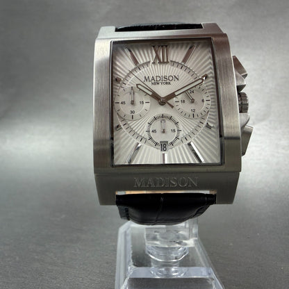 Madison New York Chronograph Tank Watch Men 34mm White Dial Steel Date New Batt6