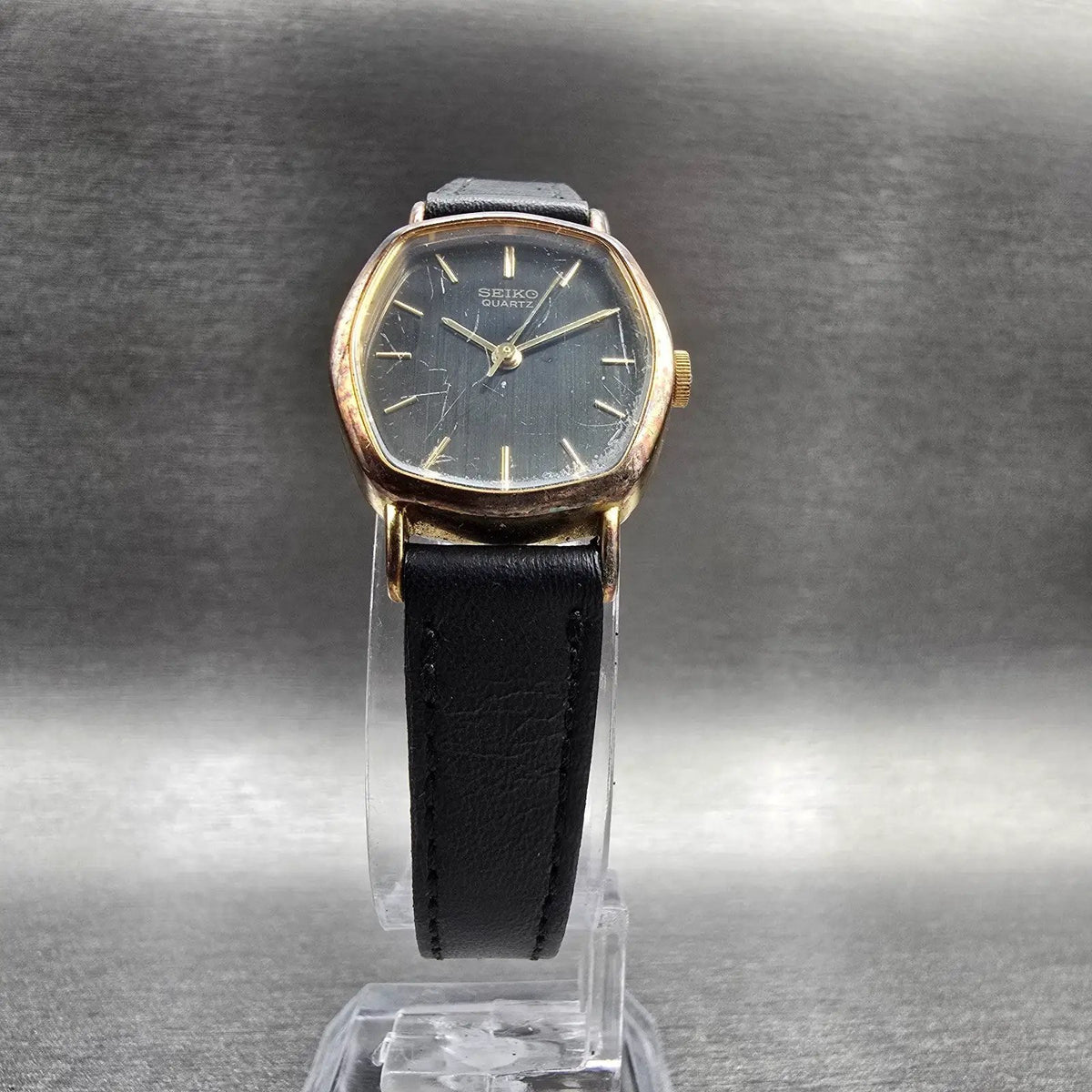 Seiko Watch Women 21mm Black Dial Gold Tone Oval 5421-5050 New Battery Vintage5