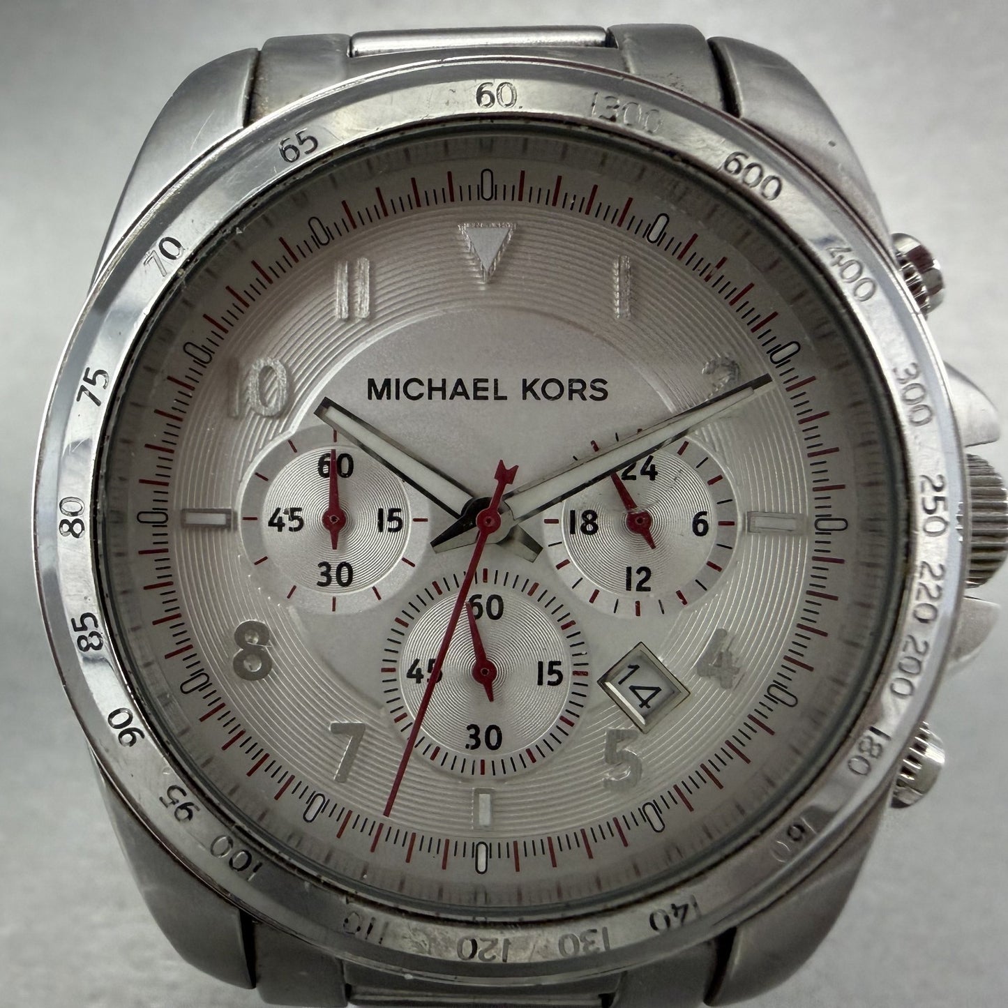 Michael kors Chronograph Watch Men 45mm White Dial Steel Date MK-8131 New Batt1