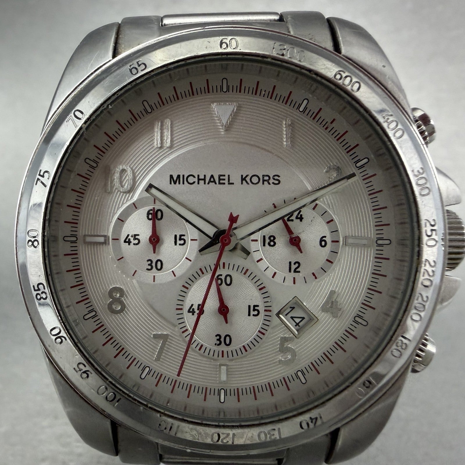 Michael kors Chronograph Watch Men 45mm White Dial Steel Date MK-8131 New Batt1