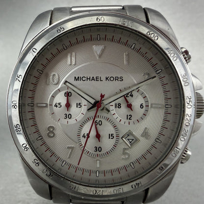 Michael kors Chronograph Watch Men 45mm White Dial Steel Date MK-8131 New Batt1