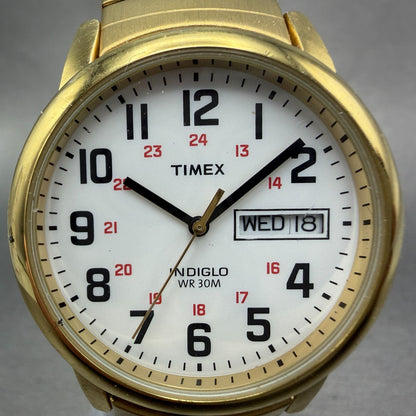 Timex Easy Reader Watch Men 36mm White Dial Gold Tone Daydate T20471 New Battery1