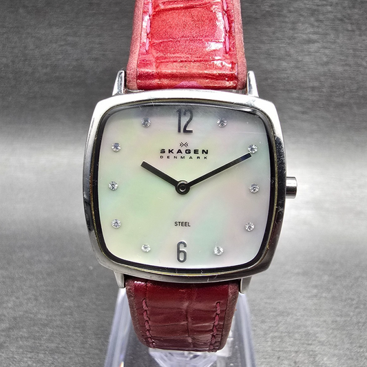 Skagen Watch Women 27mm MOP Dial Silver Tone Rectangle 332SSLF New Battery0