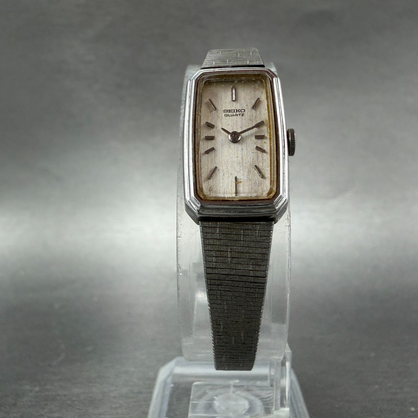 Seiko Watch Women 13mm Silver Dial Silver Tone Rectangle 1320-5779 New Battery75