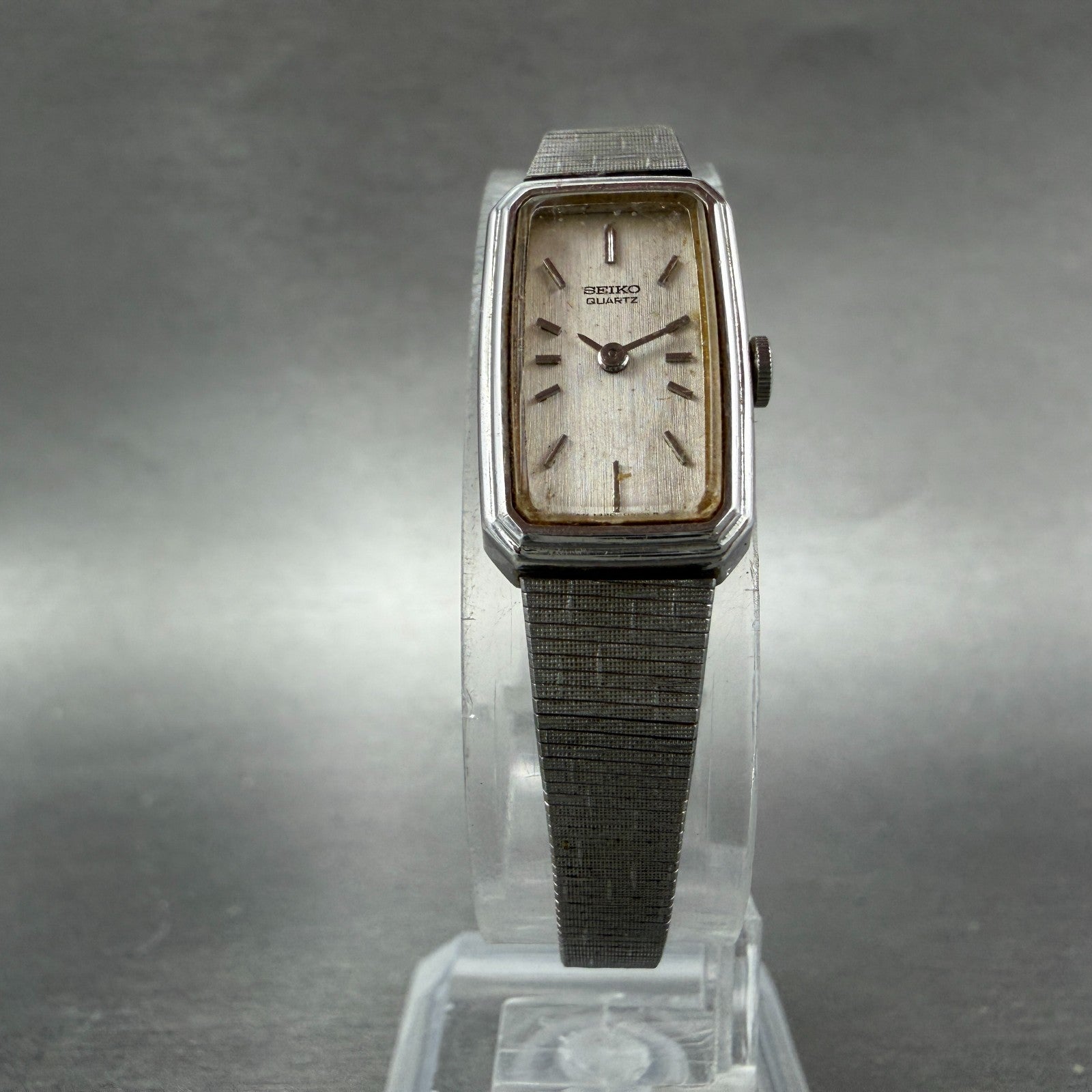 Seiko Watch Women 13mm Silver Dial Silver Tone Rectangle 1320-5779 New Battery75