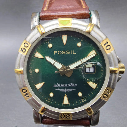 Fossil Airmaster Watch Men 38mm Green Dial Two Tone Date Round AC-1611 New Batt0