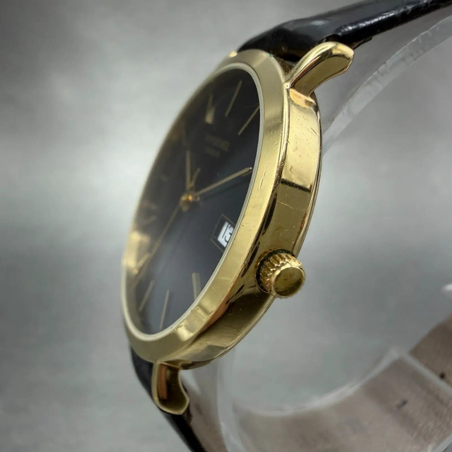 Raymond Weil Watch Men 31mm Black Dial Gold Plated Date Round 5507 New Battery2