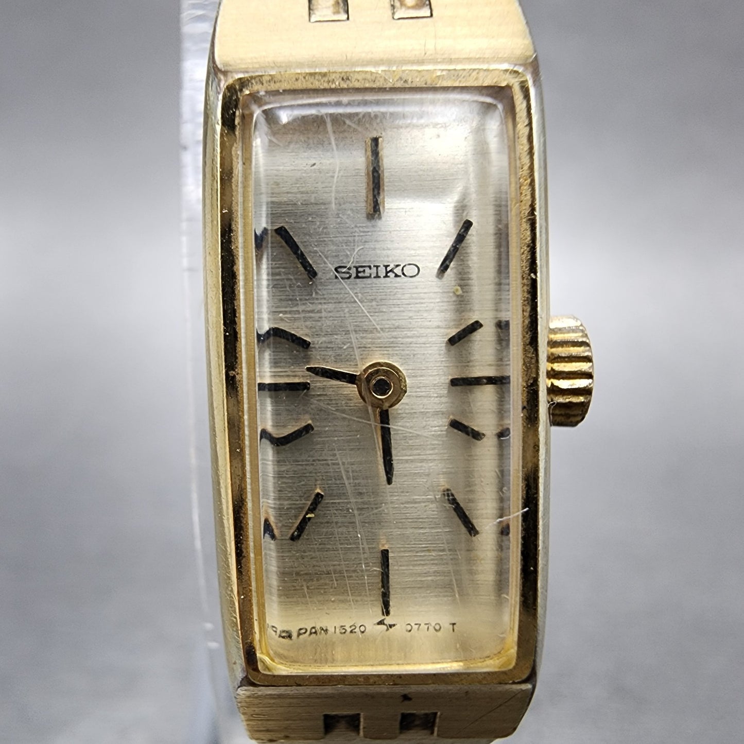 Seiko Tank Watch Women 12mm Champagne Dial Gold Tone Rectangle Manual Wind READ!1