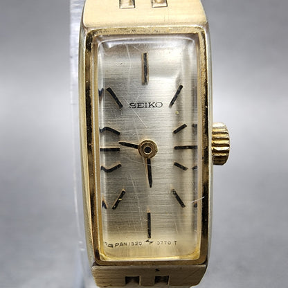 Seiko Tank Watch Women 12mm Champagne Dial Gold Tone Rectangle Manual Wind READ!1