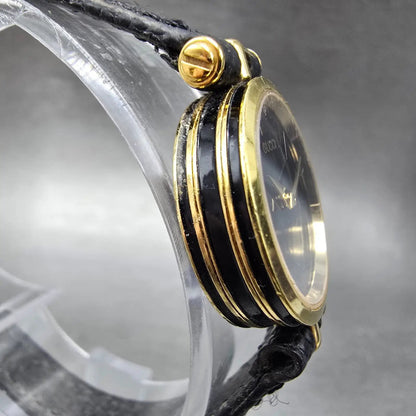 Gucci 2000L Watch Women 22mm Black Dial Gold Plated Round New Battery VTG NER3