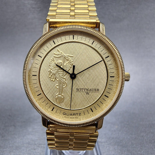 Wittnauer Watch Men 33mm Champagne Dial Gold Tone Round New Battery KW2473 95140