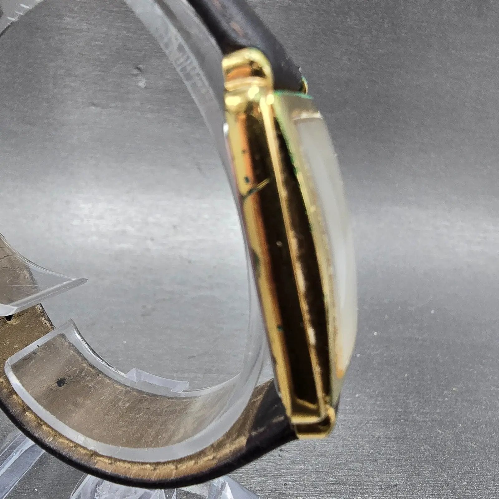 Seiko Tank Watch Men 26mm Silver Dial Gold Tone Date Rectangle 7N29-5B99 PARTS4
